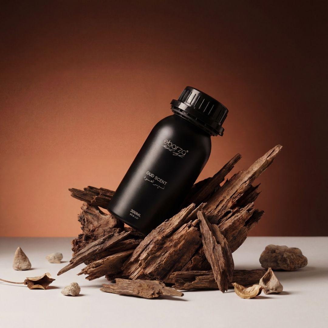 BEACON Oud Scent Essential Oil in 200ml bottle, dark amber glass with dropper cap, showcasing the luxurious oil for aromatherapy.